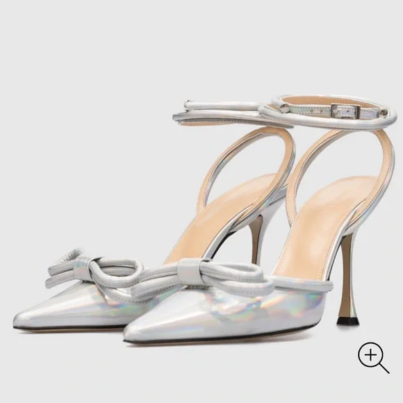 Mach&mach DOUBLE BOW POINTED TOE PUMP IN IRIDESCENTSILVER size 35 new